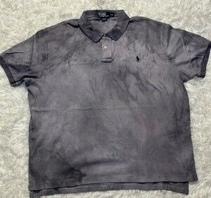 Polo Ralph Lauren Grey Tie Dye Short Sleeve Cotton Polo Shirt Navy Pony Mens XXL